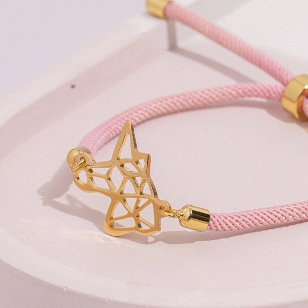 Geometric Unicorn 18K Gold plated brass on colorful rope bracelet gift idea for kids and adults