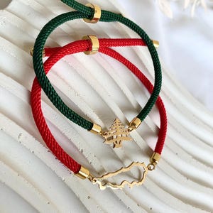 Cèdre du Liban et carte, or 18 carats avec émail sur un bracelet coloré, idée cadeau pour enfants et adultes du Liban