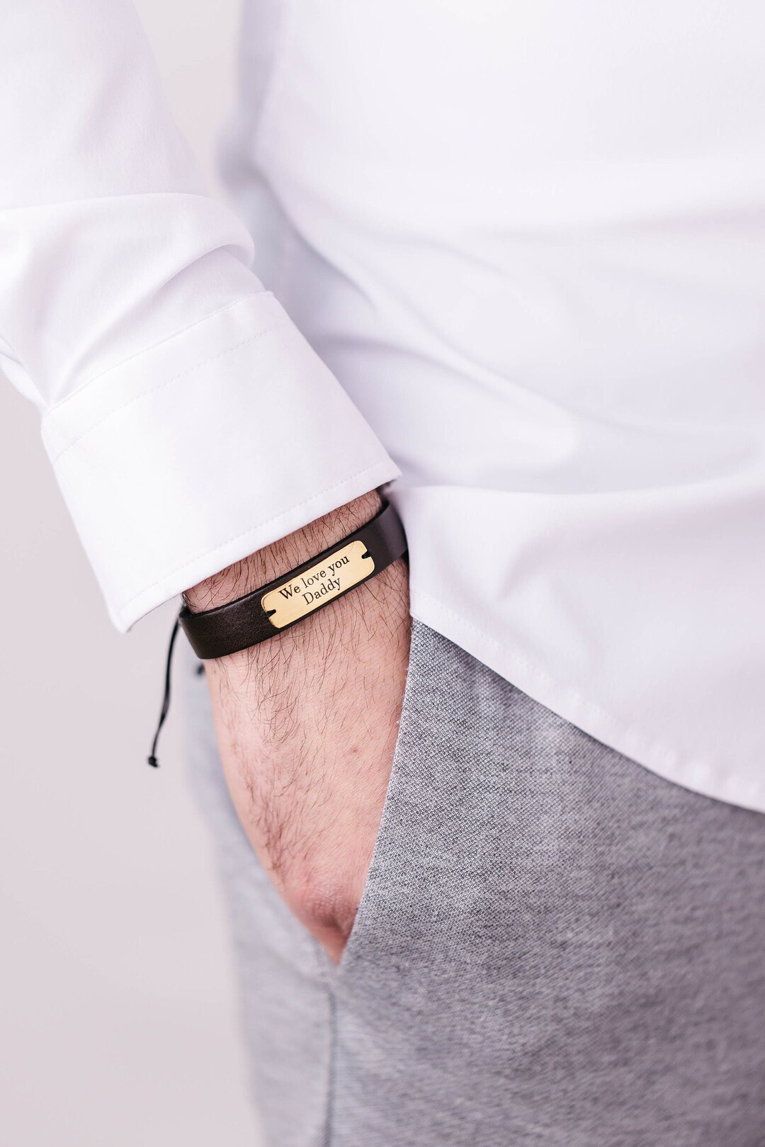 Engraved Men Cord Bracelet, Adjustable Bracelet for Him