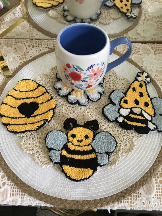 Punch needle coasters, mug rugs
