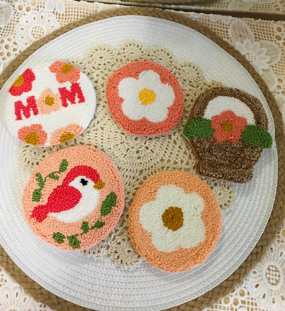 Punch Needle coasters, Mug Rugs