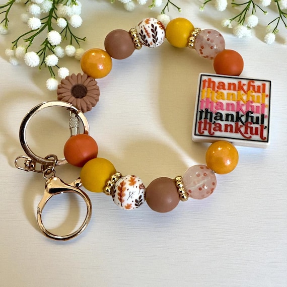 Fall beaded keychain wristlet