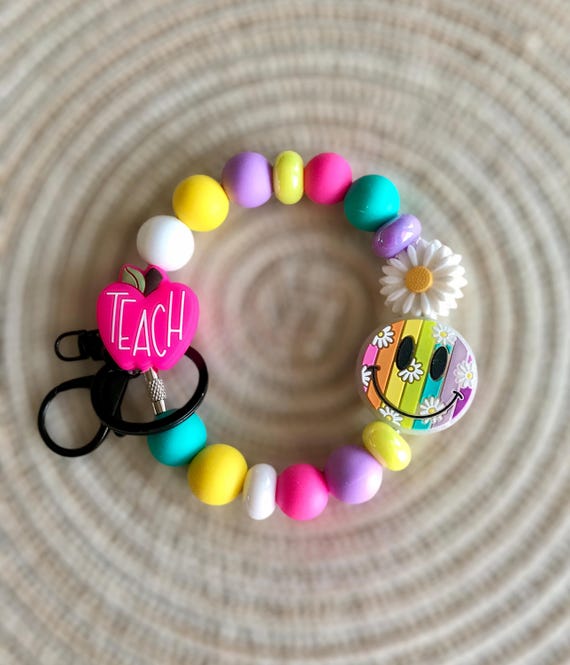 Beaded teacher wristlet, teacher accessories, teacher gifts, badge holder