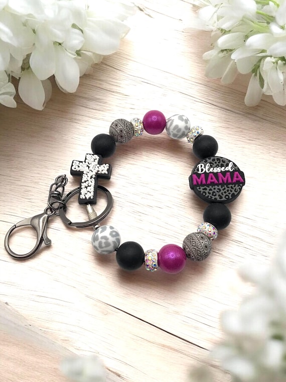 Beaded keychain wristlet, beaded phone charm