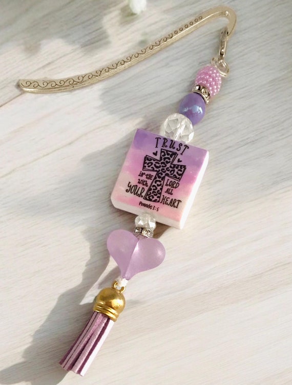 Beaded religious bookmark, Bible accessories, book accessories