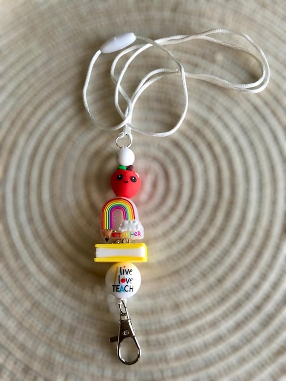 Beaded teacher lanyard, teacher accessories, teacher gifts, badge holder