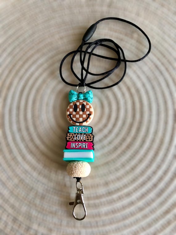 Beaded teacher lanyard, teacher accessories, teacher gifts, badge holder
