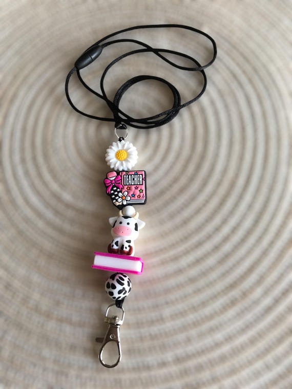Beaded teacher lanyard, teacher accessories, teacher gifts, badge holder