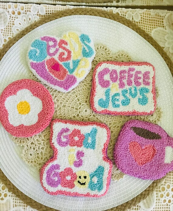 Punch needle coasters, mug rugs