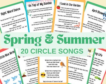 Spring/Summer Nursery Rhymes and Circle Time Songs Digital Download, Preschool Songs, Song Cards, Kindergarten Songs, Safety Songs
