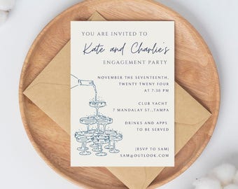 Engagement Party Invitation Customizable Template| Elegant Modern Invitation| Champagne Tower Engagement Party Invitation