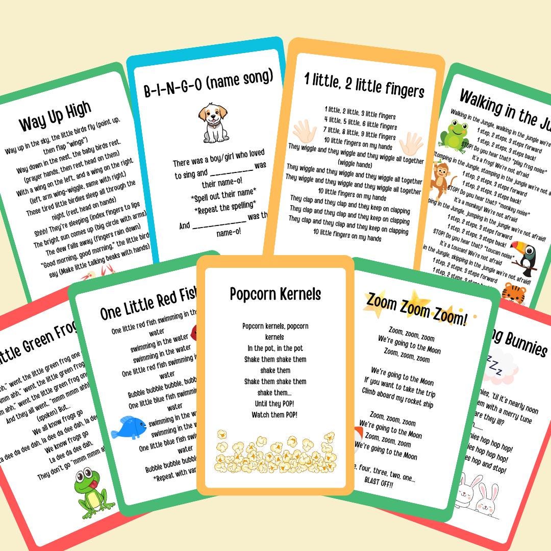Nursery Rhymes and Circle Time Songs Digital Download, Preschool Songs, Song Cards, Kindergarten Circle Songs