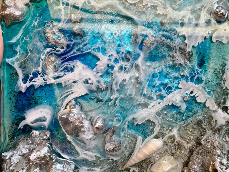 Epoxy Shell Designs 3D Ocean Resin Wall Art – Handmade Epoxy Sea Painting With Real Sand ...