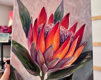 Original oil painting on canvas &quot;Protea&quot;, tropical flower art, contemporary botanical art, floral oil wall painting, unique protea painting.