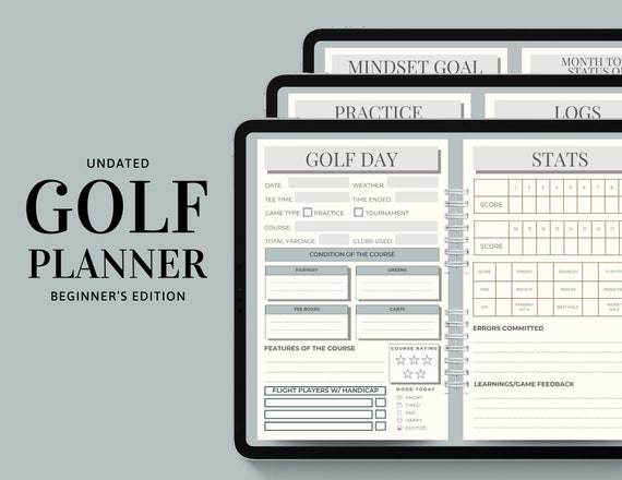 Golf Planner, Golf Journal, Digital Planner, Golf Practice Logs, PDF Planner, Digital Journal PDF, Beginner Golf Planner