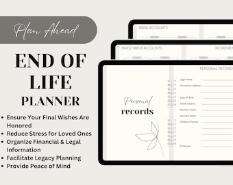 End of Life Planner, Just In Case of Emergency Planner, Life Organizer, Printables, Fillable PDF, Downloadable PDF, Legacy Planner