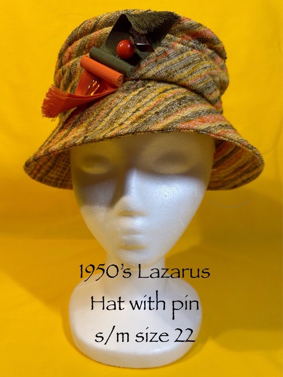 1950’s Vintage Lazarus Hat with pin  s/m size 22, 