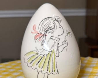 Vintage Hand Painted Quadrifoglio Italy Ceramic Bank  Girl & Flower. Coin Bank for Kids Birthday Gift for girls piggy bank