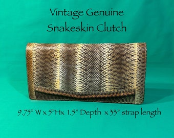 Borsa vintage in vera pelle di serpente degli anni '80 con tracolla, senza marchio, vedere l'immagine per le dimensioni. L'esterno è in ottime condizioni
