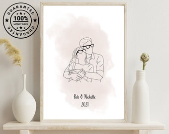 Custom Line Drawing, First Anniversary Gift, Portrait from Photo, Gift for Boyfriend, Unique Husband Gift, Lesbian Gift, Gift for Him