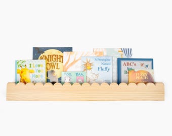 Preassembled Natural Wood Floating Shelf - Scalloped Shelves - Baby Book Shelf for Kids Rooms - Toddler Bookshelf - Cloud Shelves