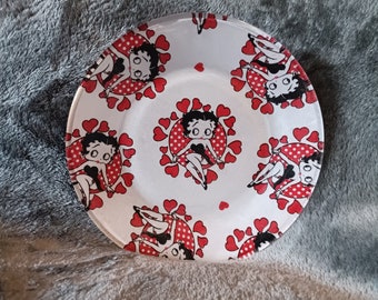 Vibrant Glass Plate With Betty Boop, Cartoon Character, Animation Star, Comic Book Queen - Plate Stand Included -  Unique Gift Idea!