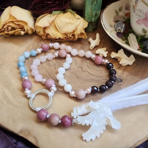 Alternate Aphrodite Prayer Beads, Venus Goddess of Love and Beauty Hand-Knotted Rosary with Rare Gemstones
