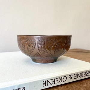 Small antique etched copper bowl