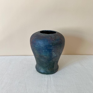 Vintage raku vase, fire clay pottery