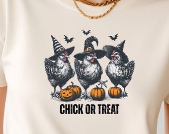 Comfort Colors Chick Or Treat Halloween Shirt | Halloween Chicken Fall Spooky Season Funny Halloween Tshirt Retro Trendy Halloween Gift