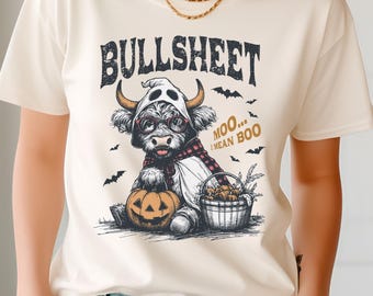 Comfort Colors® Funny Halloween Shirt | Bullsheet Shirt Country Halloween Shirt Highland Cow tshirt Trick or Treat Shirt for Women