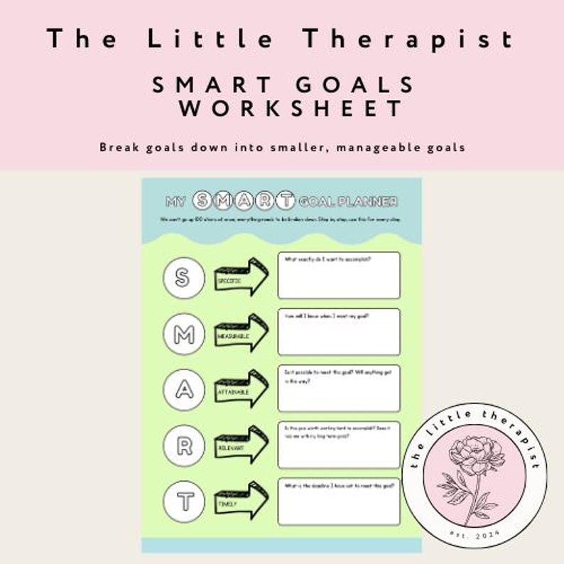 SMART Goals Worksheet | Kids, Teens, Adults | Executive Functioning ...