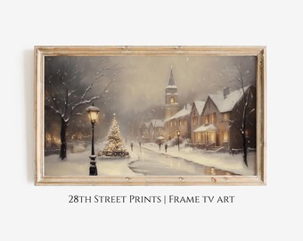 Winter Village Painting for Samsung Frame TV: Vintage Christmas Art (Digital Download)