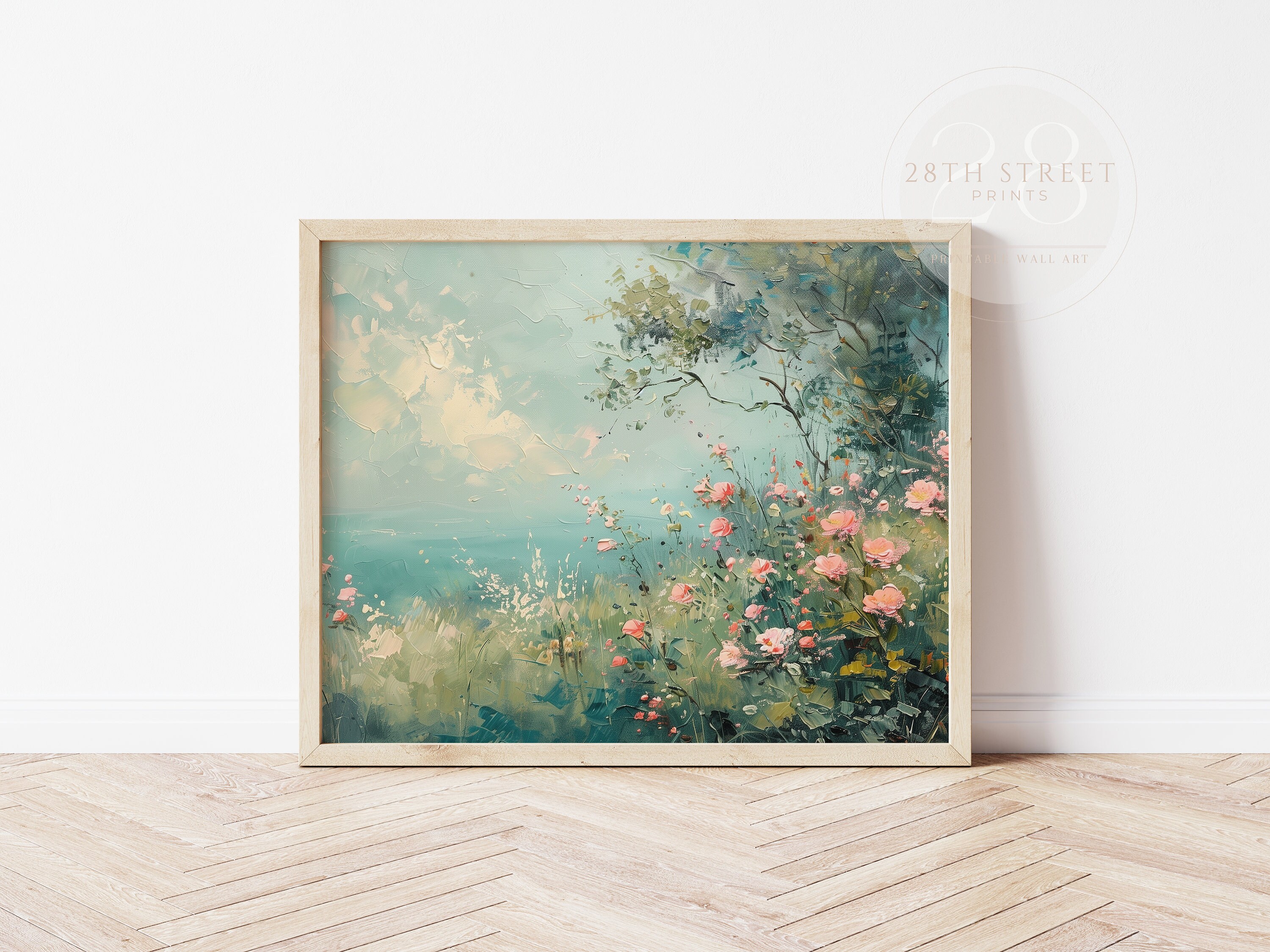 フランスの田舎のバラの油絵：ヴィンテージの海岸アートプリント