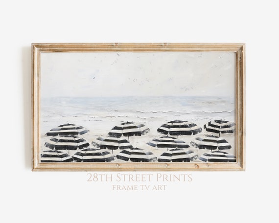 Frame TV Summer Beach Art: Black & White Umbrellas (Digital Download)