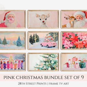 FRAME TV Art Set of 9 Pink Christmas TV Bundle, Pink Santa Art Set, Colorful Holiday Digital Download, Winter Decor Samsung tv art