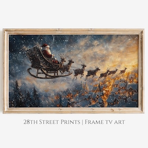 Frame Tv Art Christmas Eve, Santa&#39;s sleigh Vintage Christmas TV art, Digital Download, TV wallpaper, Holiday Decor Winter Frame TV art 4k