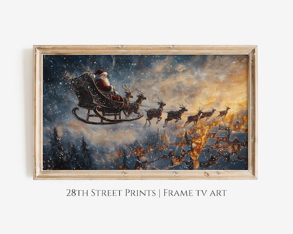 ヴィンテージサンタのそりクリスマスフレームTVアート（デジタル