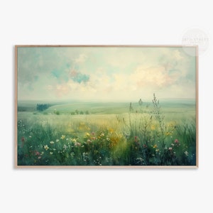 Wildflowers Landscape Oil Painting, Printable Spring Wall Art, Vintage Art Print, Digital Downloadable Printable Art, Wildflower Meadow Art