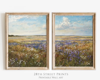 Wildflower Landscape Oil Painting Prints: Summer Country Decor (Digital Download)