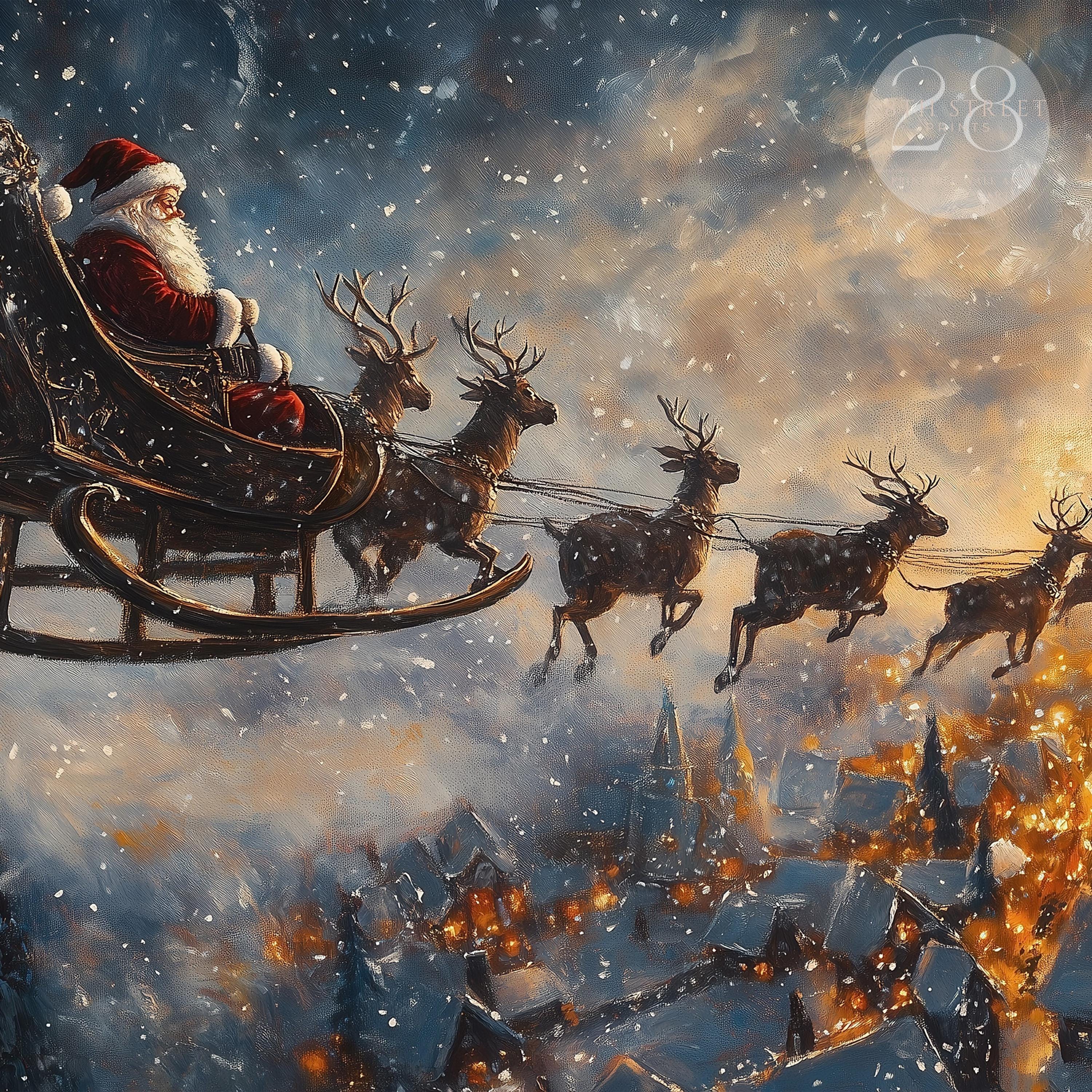 ヴィンテージサンタのそりクリスマスフレームTVアート（デジタル