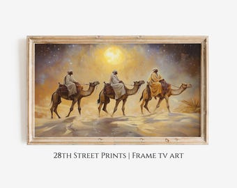 Three Wise Men Christmas Art: Neutral Holiday Frame TV Art (Digital Download)