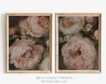 Vintage Pink Peony Oil Painting Prints: Floral Wall Art Set (Digital Download)