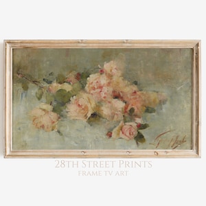 Valentines day Frame TV Art, Vintage Pink Roses Painting, Romantic Moody Tv Art, Samsung Frame TV Art, Pink Roses TV Screensaver Baby Shower