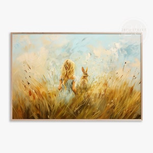 Spring Easter Printable, Easter Bunny Painting, Nursery Art, Digital Art, Downloadable Printable Digital Art Print, Bunny Bliss Meadow Print
