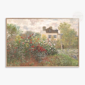 Vintage Cottage Oil Painting, Summer Garden Art Printable, Vintage Rose Garden Wall Art, Artist&#39;s Garden Digital Download 28th Street Prints