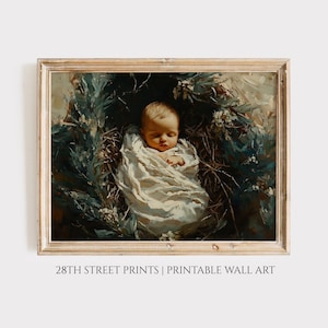 Pintura navideña con el Niño Jesús para imprimir, arte cristiano para las fiestas, arte mural de la Natividad, regalo de pintura de Jesús, descarga digital, decoración neutra