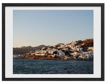 Framed Mykonos Greece Print | Coastal Greek Island Photograph | Greek Travel Wall Art | Mykonos Sunset Home Decor