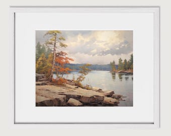 Impresión enmarcada de los lagos de Muskoka / Fotografía artística del norte de Ontario / Arte mural vintage de Muskoka / Decoración digital de pared de Muskoka