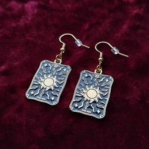 Tarot Card Earrings, Gothic, Witchy Jewellery, The Sun, Moon, Star, Lovers, Magician, Wheel of Fortune, Strength, Justice, Judgement